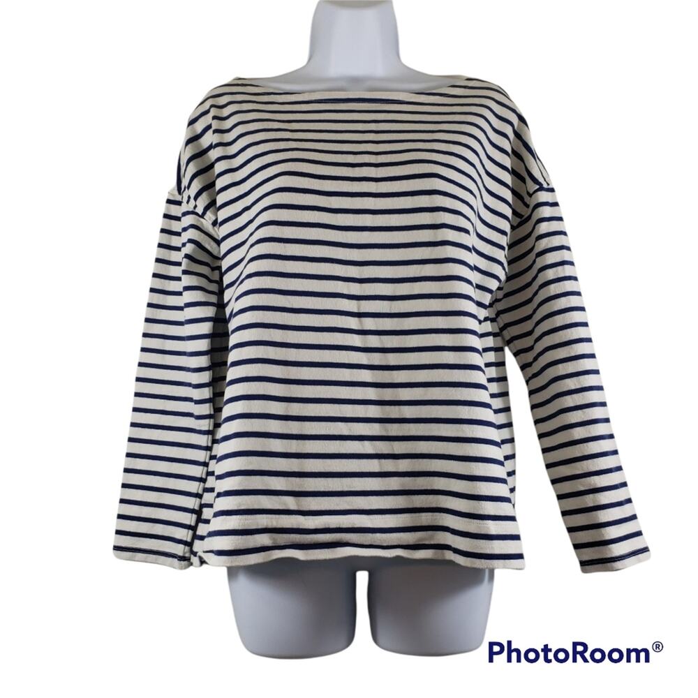 Vineyard Vines Navy Blue and White/Cream Striped Long Sleeve Top Size L